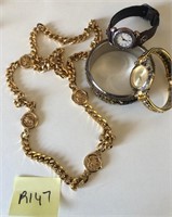 B - LOT OF COSTUME JEWELRY & WATCHES (R147)
