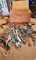 Wooden Box  with Misc. Tools