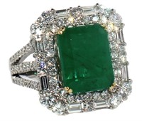 14kt Gold 7.17 ct GIA Emerald & Diamond Ring