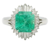 Platinum 3.45 ct Emerald & Diamond Ring