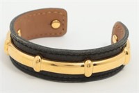 Hermes Agata Engraved Gold Bracelet