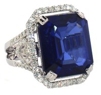 14k Gold 15.02 ct Sapphire & Diamond Ring