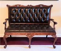 Theodore Alexander tufted leather settee   RHB