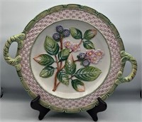 Majolica Handled Platter W/ Berries Italy