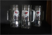 Set of Three Cardinal Football Helmet Beer Mugs