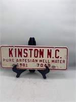 1981 Kinston NC pure artesian well water tag