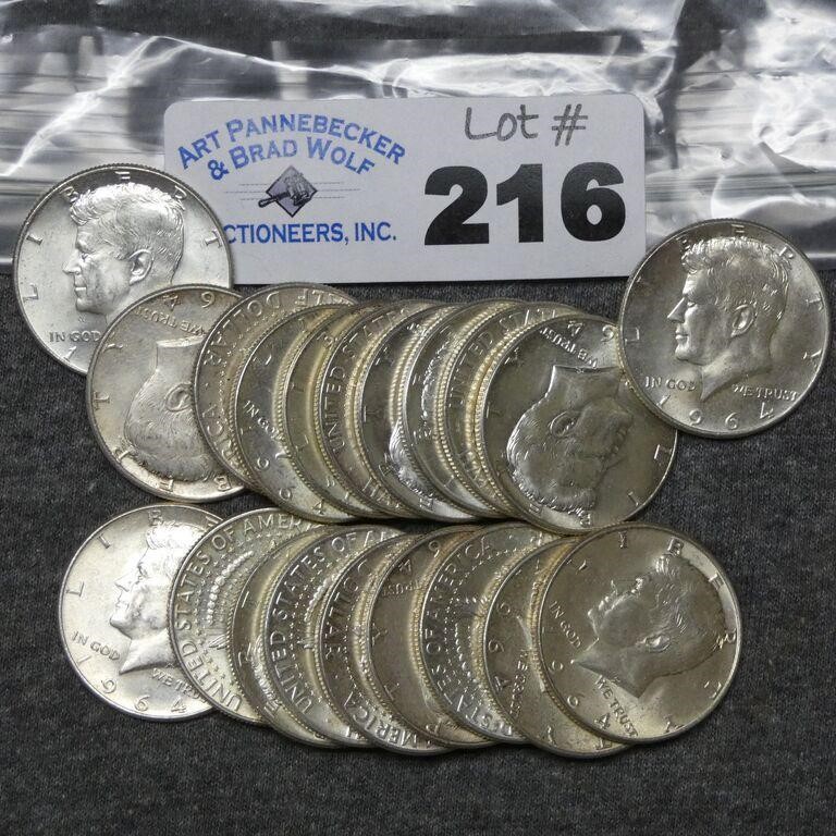 $10 FV 90% Silver 1964 Kennedy Half Dollars