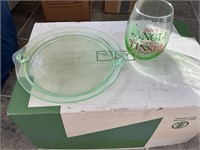Two pieces of Green depression glass