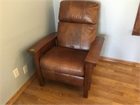 Leather and wood mission style recliner
