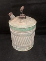 Vintage Metal Oil Can With Green Band
