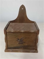 OLD WOODEN RECIPE BOX WITH EAGLE