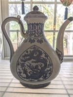 BLUE AND WHITE PITCHER EWER, DRAGON DESCENDING