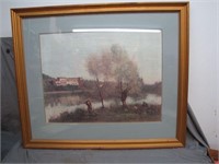 Framed Picture Of People On A Riverbank
