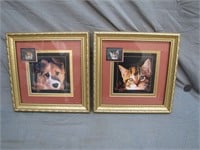 Framed Cat & Dog Pictures With Matching Stamps