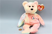 RARE TY Pink Beanie Bear W/Embroidered Peace Sign
