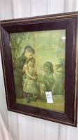 Antique framed mourning print w/wavy glass
