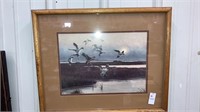 Oak framed duck marsh print 21x17