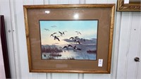 Oak framed Canada geese marsh print 17x21