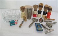 Vintage shaving items including: (5) brushes, (6)