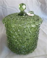 Vintage green glass candy dish. Measures: 6" Tall.