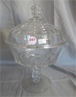 Vintage clear cut glass compote with lid.