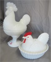 (2) Hen and rooster that measures 9" Tall on