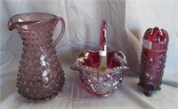 Carnival glass basket, vase measures 7" H  and
