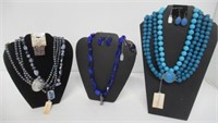 Turquoise, pearl and stone necklaces, bracelets,