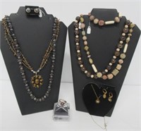 Pearl and stone necklace, earrings, and
