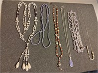 6 Silver Tone and Beaded Necklace Grouping #6