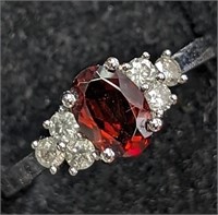 $1570 10K  Garnet(1ct) Diamond(0.2ct) Ring