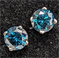 $3000 14K  Blue Diamond Treated(0.9ct) Earrings
