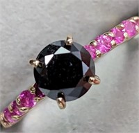 $2290 10K  Black Diamond(1.25ct) Ruby(0.36ct) Ring