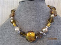 Necklace 15" Amber Glass & Foil Beads