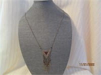 Necklace 28" Triangle Pendent Gold Tone Tasssles