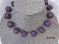 Necklace Purple Carved Beads 18"