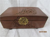 Wooden Box With Carvings W/ Mirror 71/2 W 3 Tall
