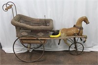 Early 1900s Victorian Horse and Wicker Baby Buggy