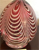 B - RED & WHITE GLASS PAPERWEIGHT 5" T  (S94)