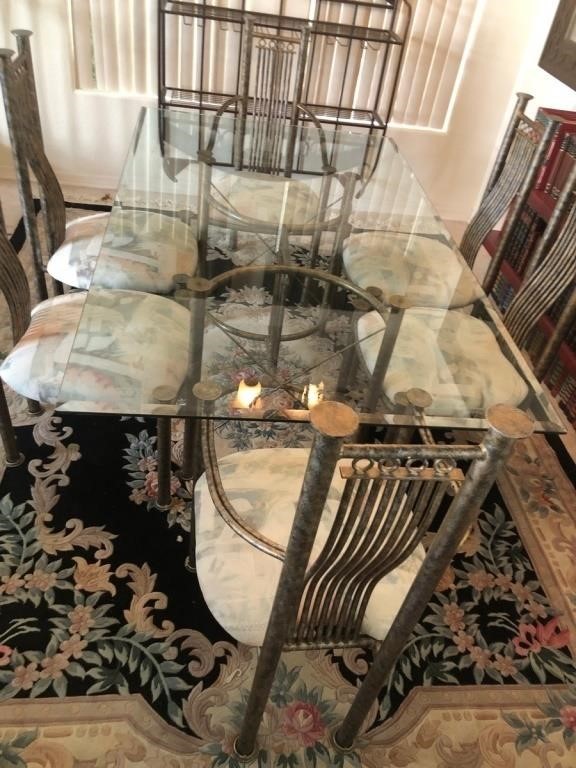 B - GLASS TOP DINING TABLE W/ 6 CHAIRS (L1)