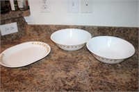 Corelle Golden Butterfly platter and 2 large bowls