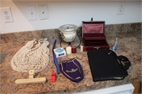 Candle decor, crown royal bag, vintage jewelry box