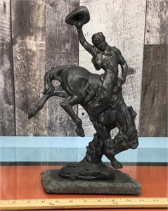 Horse Rider metal sculpture on stone base - marked