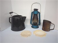 Vintage Dietz Oil Camping Lantern, enamel coffee