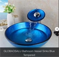 GLOBAOSALU Bathroom Sinks Blue Tempered Glass