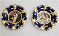 two Royal Vienna cobalt decorated portrait plates