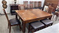 Wood extendable dining table w/8 chairs & 2