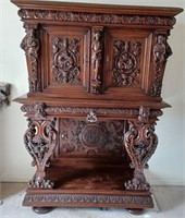 B - EXCEPTIONAL ANTIQUE CARVED CABINET 64X45" (D1)