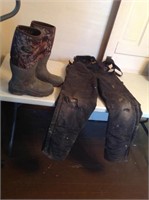 Boots size 12, Insulated bibs 36X 34, holes in