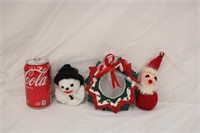 Crochet Santa & Snowman w/ Small Fabric Wreath